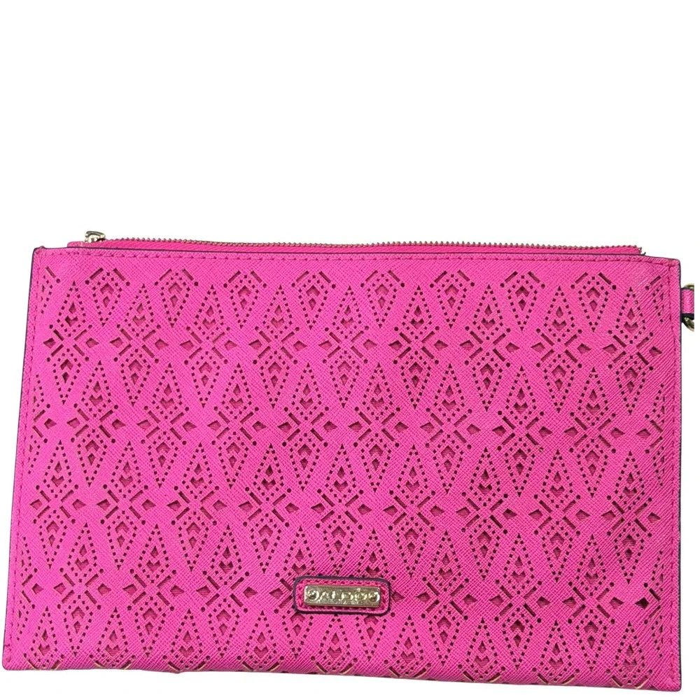 Aldo‎ Hot Pink Laser Cut Wristlet Clutch Bag Gold Hardware Diamond Pattern EUC